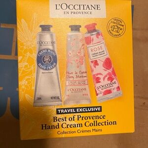 L'OCCITANE Yellow Box with Silver, Pink and Cream Hand Cream Tubes